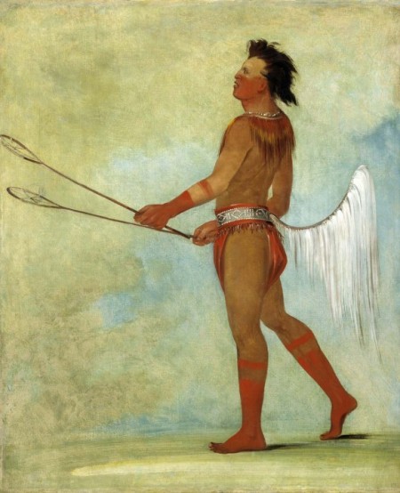 Индеец чокто играет в стикболл, рисунок Джорджа Катлина, 1834 г. Фото: Public Domain