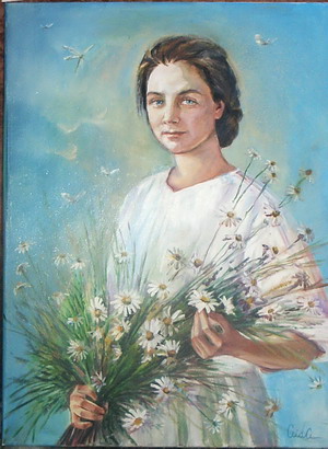Девушка с букетом ромашек. Автор Аида Лисенкова-Ханемаер