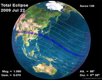 Схема видимости затмения 22 июля 2009 г. Изображение с eclipse.qsfc.nasa.gov