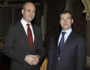 Дмитрий Медведев и премьер министр Швеции Фредерик Рейнфелд (Fredrik Reinfeldt). Фото: VLADIMIR RODIONOV/AFP/Getty Images