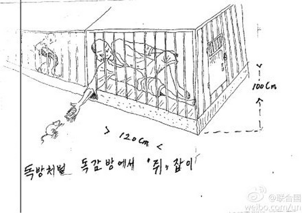 Пытки, которые применяют к заключённым в северокорейских исправительных лагерях и тюрьмах. Рисунки предоставлены комиссии ООН беженцами из КНДР