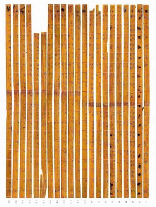 Китайские учёные выложили древние бамбуковые полосы с иероглифами определённым образом и получили десятичную таблицу умножения, которая использовалась 2300 лет назад. Фото: Research and Conservation Center for ExcavatedText/Tsinghua University