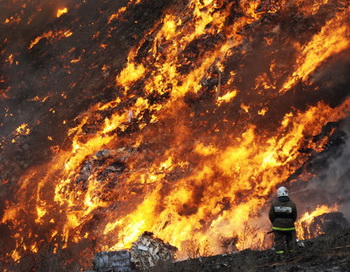 Пожар на свалке мусора на Волхонском шоссе в Ленинградской области. Фото РИА Новости