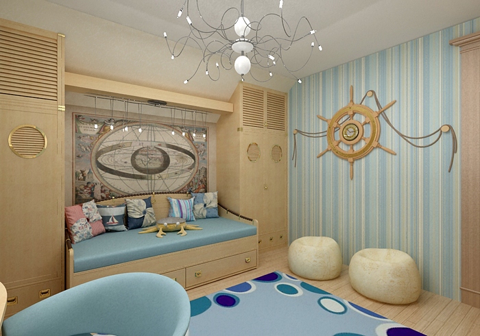 Дизайн комнаты с интерьером в морском стиле. Фото с сайта www.incastle.com