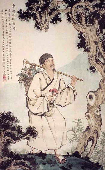 Портрет Ли Шичжэнь (1518-1593 гг. н.э.), Сбор лекарственных трав. Он был также известен, как Ли Дун Би и автор книги «Сборник лекарственных веществ». Иллюстрация предоставлена Чжан Цуйин