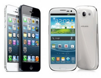 Сравнение смартфонов: Samsung Galaxy S3 и iPhone 5. Фото с сайта: galaxy-droid.ru