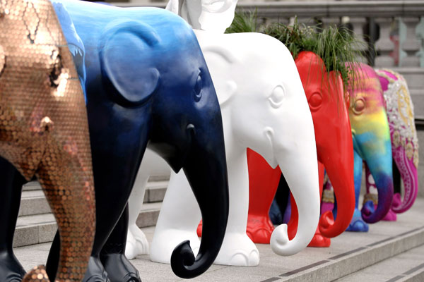 Англия. Разрисованные фигуры слонов, установленные на Трафальгарской площади в Лондоне. Фото: Dan Kitwood/Getty Images