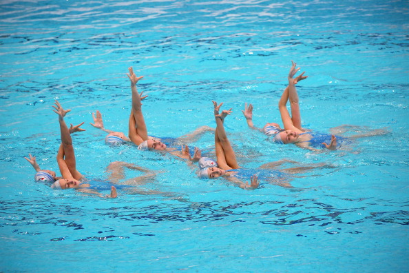 Фоторепортаж с тренировки команд по синхронному плаванию в Пекине