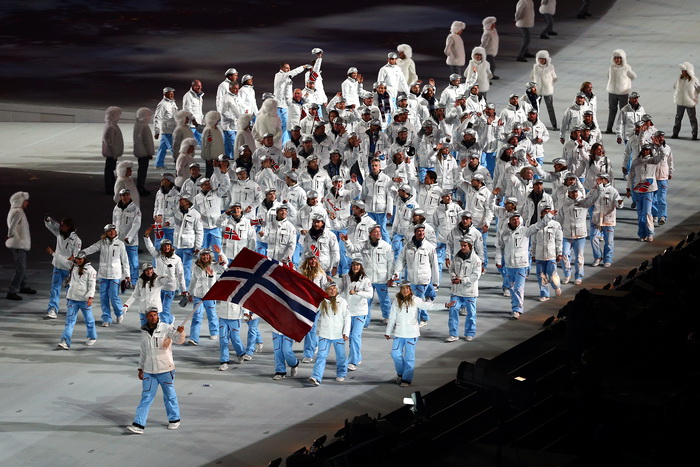 Команда норвежских спортсменов. Церемония открытия Олимпийских игр в Сочи. 7 февраля 2014 год. Фото: Clive Mason/Getty Images  