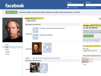 Террор в Норвегии. Страница арестованного Андерса Беринг Брейвика в социальной сети. Фото: spiegel.de