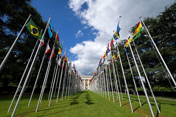 Флаги у офиса Организации Объединённых Наций (ООН) в Женеве, 6 июня 2017 года. FABRICE COFFRINI/AFP via Getty Images | Epoch Times Россия