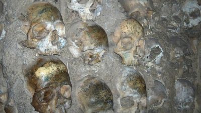 Мексиканские археологи откопали стену из человеческих черепов