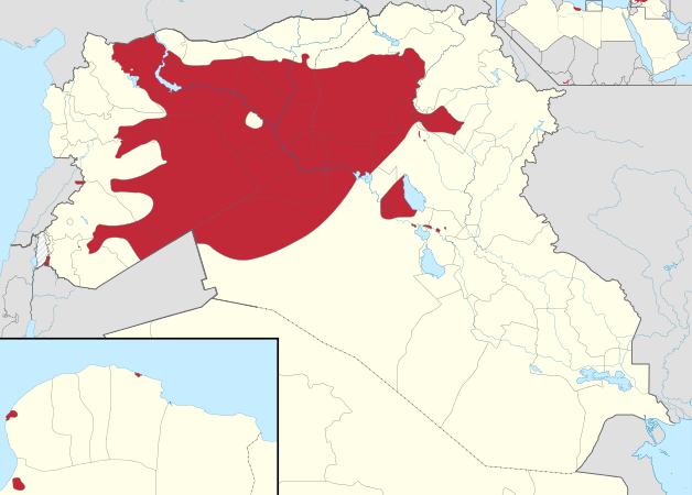 Красным отмечена территория, контролируемая ИГИЛ. Фото: Spesh531/wikipedia.org/CC BY-SA 3.0 | Epoch Times Россия