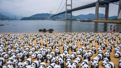 Сотни искусственных панд появились в аэропорту Гонконга