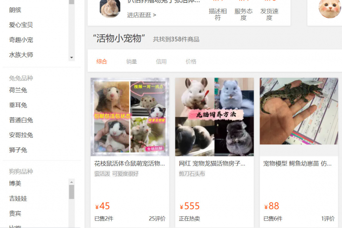 На снимке показана страница продажи домашних животных в настоящее время на Taobao, платформе Alibaba, крупнейшей китайской компании электронной коммерции. Скриншот/The Epoch Times | Epoch Times Россия