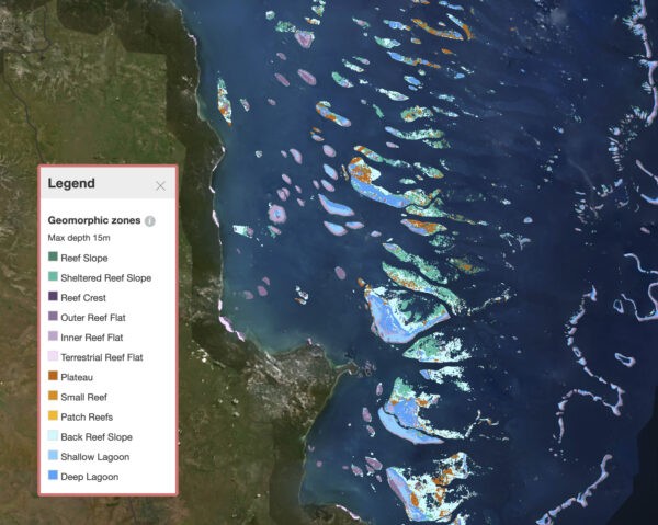 На этом снимке экрана показана карта Большого Барьерного рифа в Австралии 1 сентября 2021 г. (Allen Coral Atlas через AP