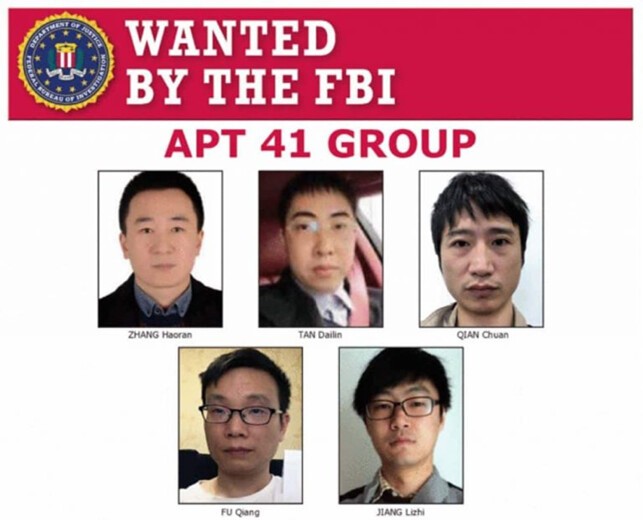 Скриншот плаката ФБР, с разыскиваемыми китайскими членами хакерской группы APT 41. FBI/Screenshot via The Epoch Times
