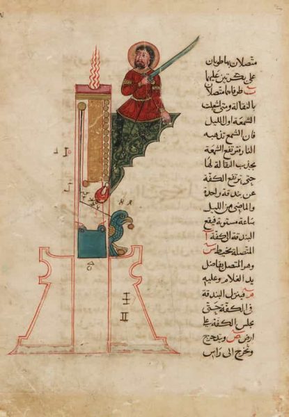Мусульманский инженер Аль-Джазари создал замысловатые свечные часы в XII веке. (Изображение: Flyout via Wikipedia)