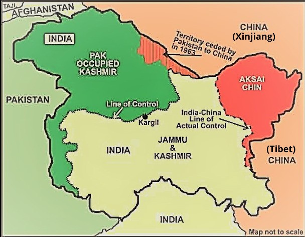 Карта Джамму и Кашмира (без масштаба) показывает, что государство, которое в 1947 году присоединилось к Индии, в настоящее время находится под контролем Индии, Пакистана и Китая. В 2019 году индийская администрация разделила штат на две федеральные территории — Джамму и Кашмир, Ладакх. (Map adapted by Venus Upadhayaya/The Epoch Times)