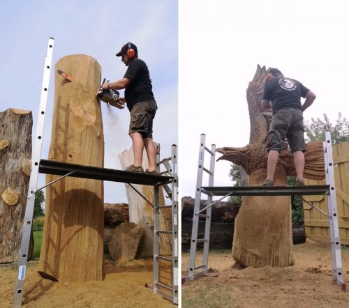 Художник из Литвы вырезал трёхметрового деревянного орла