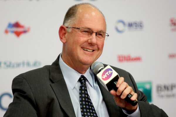 SINGAPORE - OCTOBER 26:  CEO of the WTA Steve Simon speaks at a press conference during the BNP Paribas WTA Finals at Singapore Sports Hub on October 26, 2015 in Singapore.  (Photo by Matthew Stockman/Getty Images for WTA)