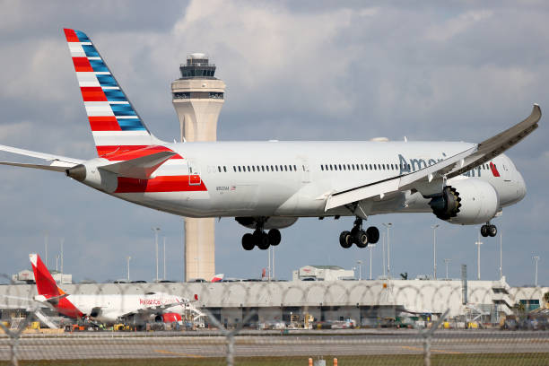Лайнер Boeing 787-9 Dreamliner American Airlines заходит на посадку. Фото: Joe Raedle/Getty Images) | Epoch Times Россия