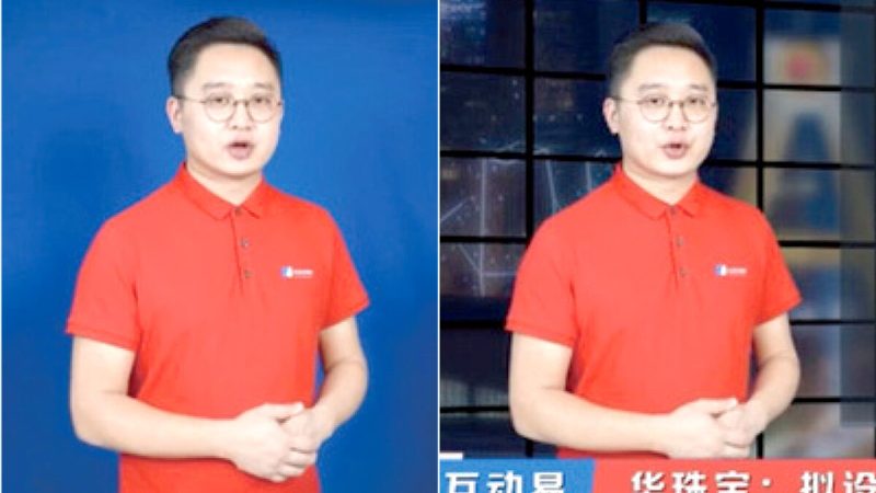 Скриншот изображения реального ведущего новостей в программе N Xiaohei Finance (слева) Виртуальный двойник N Xiaohei, созданный искусственным интеллектом, на синем фоне. (Фото Epoch Times)  | Epoch Times Россия