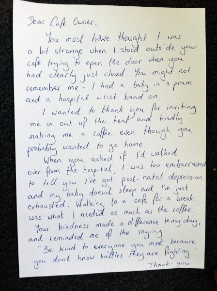 Письмо матери, которая недавно провела некоторое время в доме для матери и ребёнка после того, как ей поставили диагноз PND. (Изображение: via Facebook)