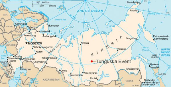 Взрыв на Тунгуске — это воздушный взрыв в Сибири в 1908 году, который повалил деревья на площади 830 кв. миль. (Image: Bobby D. Bryant via Wikimedia)