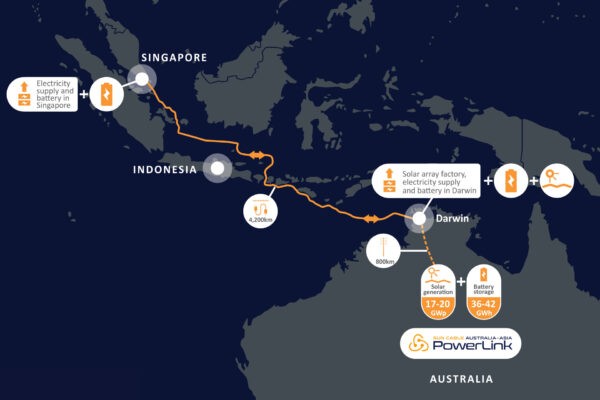 Карта австрало-азиатского энергопровода компании SunCables (AAPowerLink). (SunCable)