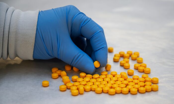 Специалист из Управления по борьбе с наркотиками (DEA) проверяет конфискованные таблетки, содержащие фентанил, в Северо-восточной региональной лаборатории DEA в Нью-Йорке, 8 октября 2019 г.Фото: Don Emmert/AFP через Getty Images
 | Epoch Times Россия