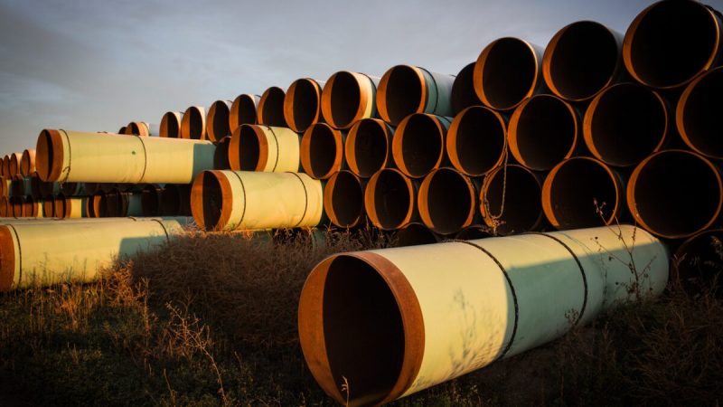 Километры неиспользованных труб, подготовленных для предлагаемого трубопровода Keystone XL, лежат на участке возле Гаскойна, Северная Дакота, 14 октября 2014 года. (Andrew Burton/Getty Images)  | Epoch Times Россия