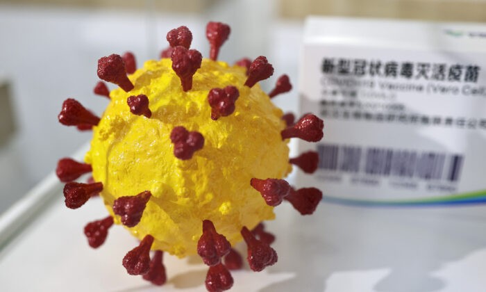 Модель коронавируса на Всемирной выставке здравоохранения в Ухане, провинция Хубэй, Китай, 8 апреля 2021 года. Фото: Getty Images
 | Epoch Times Россия