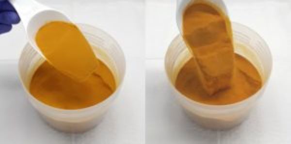 Поли (S-r-лимонен), покрытый кремнезёмом, это свободно текущий оранжевый порошок и быстродействующий сорбент ртути. (Provided by Flinders University)
