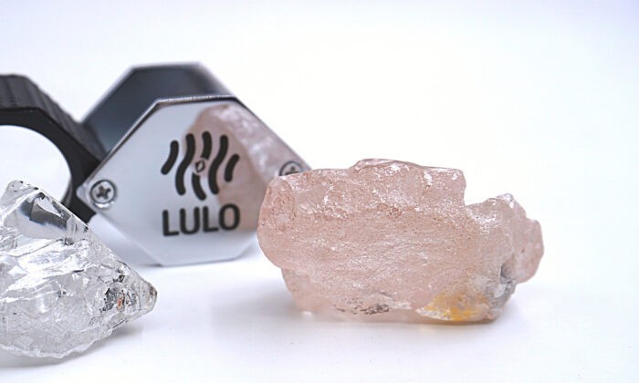 Розовый алмаз весом 170 карат (справа), добытый в Луло, Ангола, 27 июля 2022 года. (Фото: Lucapa Diamond Company via AP)
 | Epoch Times Россия