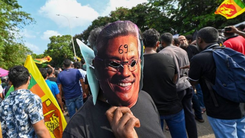Демонстрант в маске президента Шри-Ланки Готабайи Раджапакса принимает участие в демонстрации по поводу тяжелейшего экономического кризиса в стране, возле здания парламента в Коломбо 6 мая 2022 года. (Ishara S. Kodikara/AFP via Getty Images)  | Epoch Times Россия