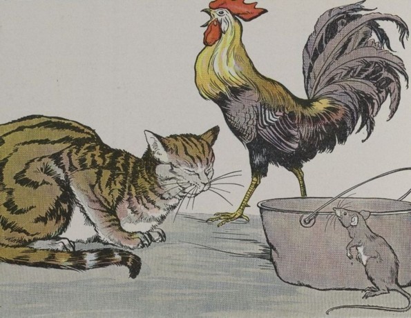 «Кот, петух и мышонок», иллюстрация Майло Винтера, из книги «Эзоп для детей», 1919 год. Фото: PD-US