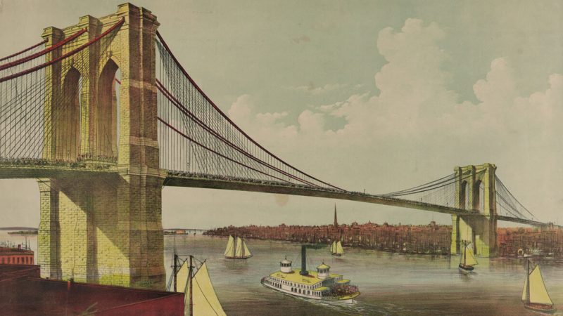 Бруклинский мост, Нью-Йорк, 1877 год, работа Карриера и Айвза. Библиотека Конгресса. (Общественное достояние) | Epoch Times Россия