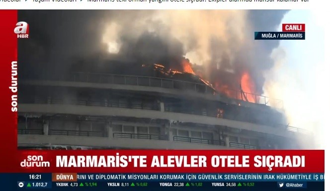 Пожар в отеле. Скриншот/vileo/ ahaber.com.tr