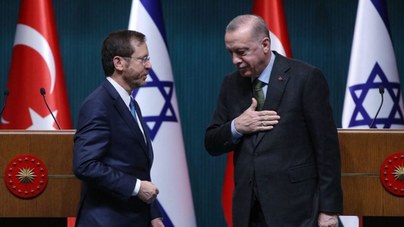 Президент Израиля Ицхак Герцог (слева) стоит рядом со своим турецким коллегой Тайипом Эрдоганом после пресс-конференции в Анкаре, 9 марта 2022 года. (Фото AFP) (Фото STR/AFP via Getty Images)  | Epoch Times Россия
