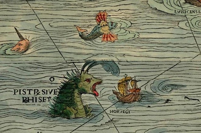 Ассортимент фантастических морских существ с карты Олафа Магнуса Carta Marina 1539 года демонстрирует творческую свободу и воображение в интерпретации реальности. (Public Domain)