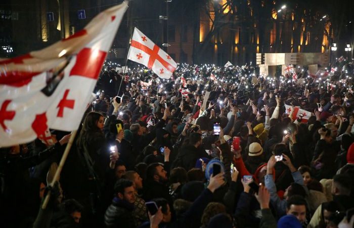 Протесты в Тбилиси, 9 марта 2023 года, Грузии. (ZURAB TSERTSVADZE/AFP via Getty Images) | Epoch Times Россия