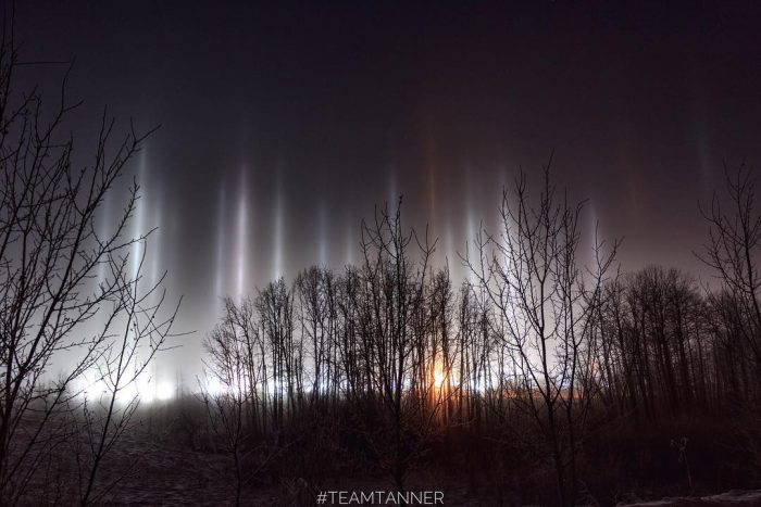 Световые столбы над центральной Альбертой. (Courtesy of Dar Tanner)