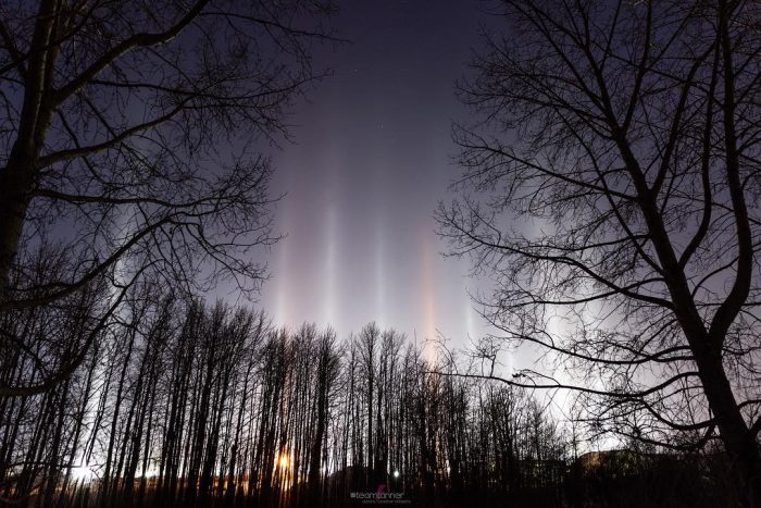 Световые столбы над центральной Альбертой. (Courtesy of Dar Tanner)