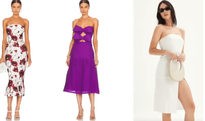 Топ 10 трендов платьев и юбок моды лета 2023. Платье –бандо. (Скриншот / ganjing.com) Топ 10 трендов модного лета 2023