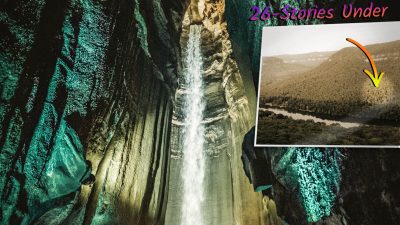 Поток холодного воздуха из глубины горы вывел к удивительно красивому подземному водопаду