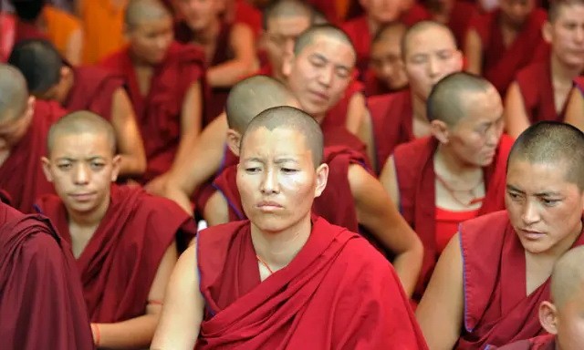 Тибетские буддийские монахи и монахини участвуют в сидячей акции протеста против власти Китая над Тибетом в Нью-Дели 18 октября 2011 г. (Raveendran/AFP viaGettyImages)
 | Epoch Times Россия