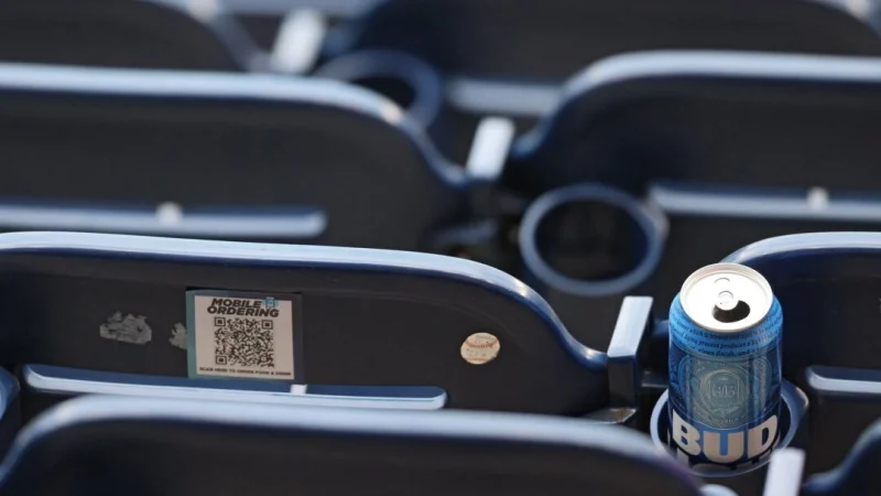QR-код мобильного заказа на спинке сиденья во время бейсбольного матча в Национальном парке в Вашингтоне, округ Колумбия, 7 апреля 2021 года. (Patrick Smith/Getty Images) | Epoch Times Россия