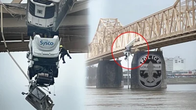 Грузовик завис на мосту над рекой Огайо. Как проходила спасательная операция