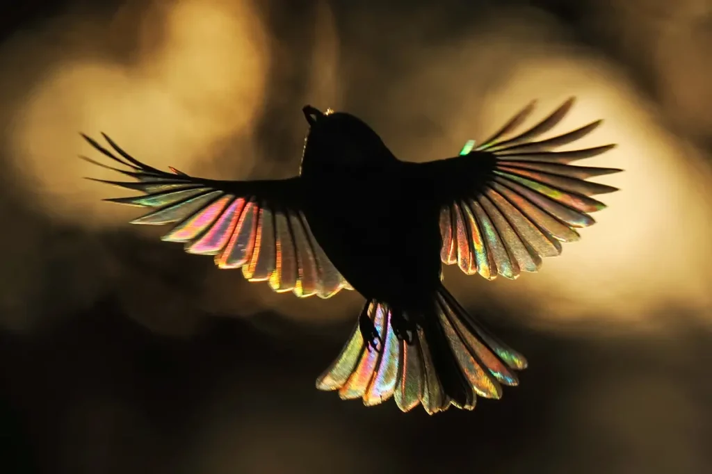 Посмотрите фотографии, где сквозь крылышки маленьких птичек светится радуга